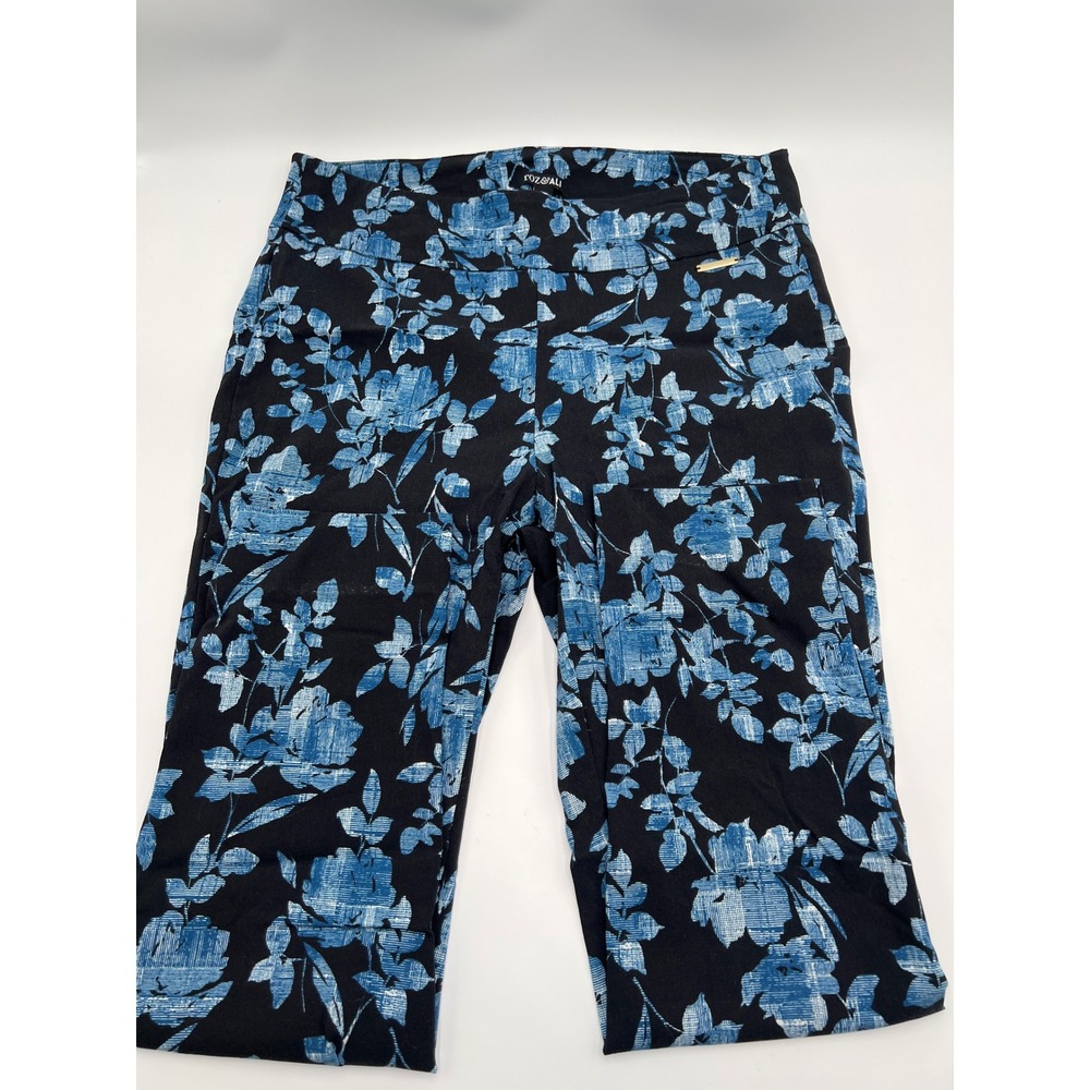 Roz & Ali Floral Print Cropped Wide Leg Pants Black Blue Size 14